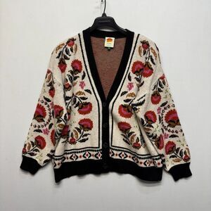 Farm Rio Sand Palms Paradise Knit Cardigan Sweater XL X-Large Floral C074 -15